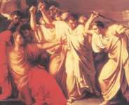 An artist s impression of the dying Caesar reaching out to Brutus (far right)